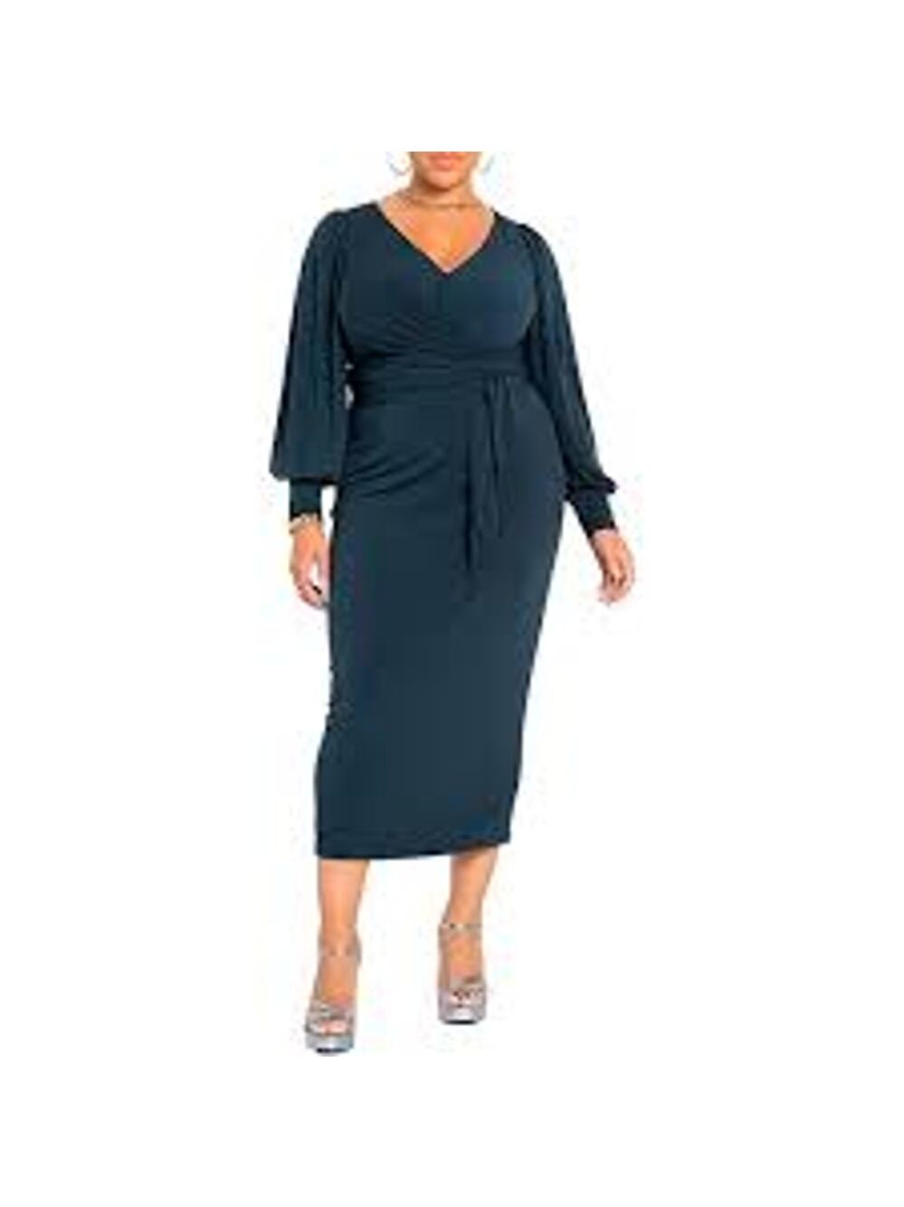ELOQUII Cross Front Midi Dress Black STRETCHY Long Sleeve Size 24